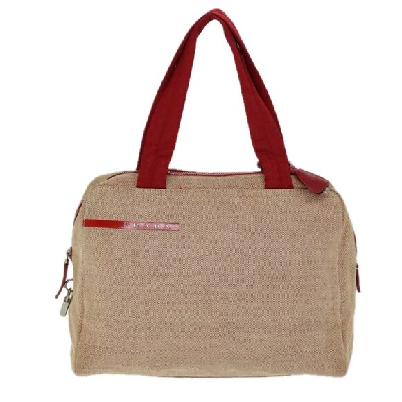 PRADA Sports Tote Bag Canvas Red Beige - Picture 1 of 16